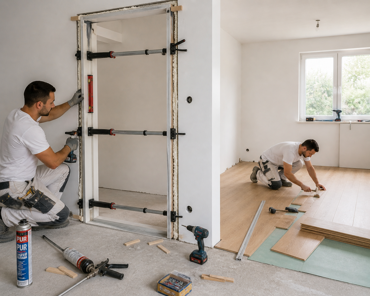fachgerechte türmontage mit spreizen und pu schaum sowie parkettverlegung im innenausbau in wien und niederösterreich